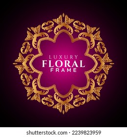 Luxury elegant circle floral frame golden round decorative corners 