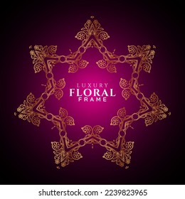 Luxury elegant circle floral frame golden round decorative corners 