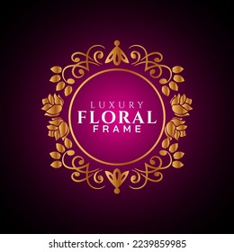Elegante círculo de lujo marco floral dorado esquinas decorativas redondas 