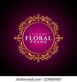 Luxury elegant circle floral frame golden round decorative corners 