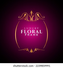 Elegante círculo de lujo marco floral dorado esquinas decorativas redondas 