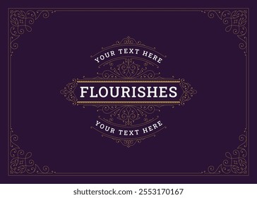 Ilustración vectorial de Plantilla de diseño de tarjeta de felicitación de oro de adorno floral clásico elegante de lujo. Flores caligráficas premium remolino de filigrana victoriana estilo antiguo de la invitación de boda cubierta