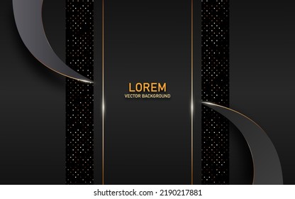 luxury and elegant dark black background with golden lines and ribbon element