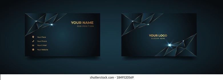 Luxury and elegant dark black navy business card design with gold style minimalist print template