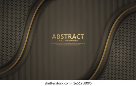 Luxury and elegant dark brown overlap layers background with bright flow lines effect on textured dark background