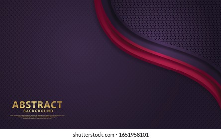 Luxury and elegant dark purple overlap layers background with pink bright flow lines effect on textured dark background