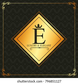luxury and elegant e letter frame decoration invitation