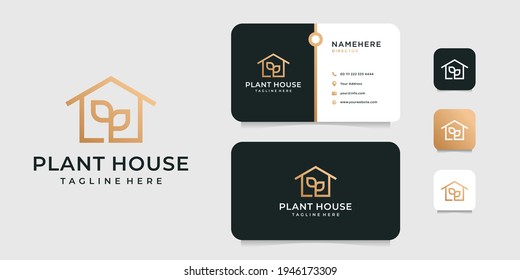 Luxury elegant essential house logo with business card design vector template. Logo can be used for icon, brand, identity, monogram, home, inspiration, and business company