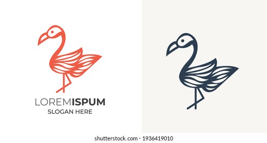 Luxury and elegant flamingo logo design vector template. Minimal color flamingo , duck swan egret logo design