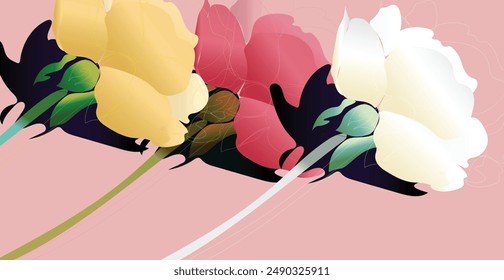 Vector de fondo floral elegante de lujo. diseño de fondo de arte de la línea de la flor de las rosas del gradiente para los estampados, la cubierta, las artes de la pared, la tarjeta de felicitación, las tarjetas de boda, la invitación.