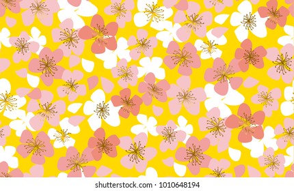 Luxury elegant floral vector seamless pattern. Spring blossom motif with sakura flowers for card, poster, wedding projects, fabric and background, wrapping paper.