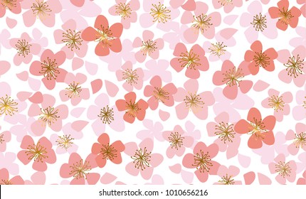 Luxury elegant floral vector seamless pattern. Spring blossom motif with sakura flowers for card, poster, wedding projects, fabric and background, wrapping paper.