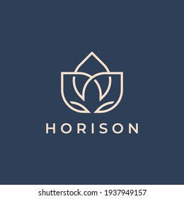 Luxury elegant flower logo linear line art style. Flower symbol. Beauty, spa, hotel, salon, cosmetics or boutique logo and more business.
