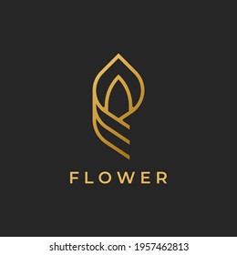 Luxury elegant flower logo linear line art monogram style. Flower symbol. Beauty, spa, salon, cosmetics or boutique logo and more business.
