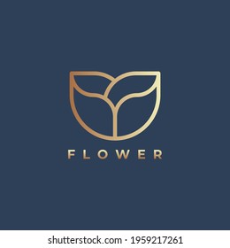 Luxury elegant flower logo linear line art monogram style. Flower symbol. Beauty, spa, salon, cosmetics or boutique logo and more business.
