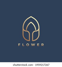 Luxury elegant flower logo linear line art monogram style. Flower symbol. Beauty, spa, salon, cosmetics or boutique logo and more business.
