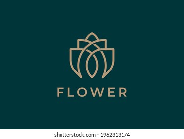 Luxury elegant flower logo linear line art monogram style. Flower symbol. Beauty, spa, salon, cosmetics or boutique logo and more business.

