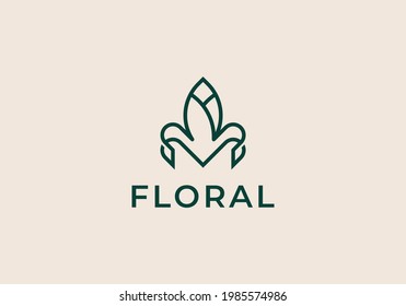 Luxury elegant flower logo linear line art monogram style. Flower symbol. Beauty, spa, salon, cosmetics or boutique logo and more business.
