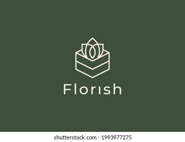 Elegante y lujoso logotipo floral línea lineal estilo monograma. Símbolo de flor. Belleza, spa, salón, logotipo cosmético o boutique, floristería o floristería.
