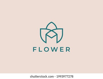 Luxuriöse elegante Blume Logo Linear Linie Art Monogram Stil. Blumensymbol. Schönheit, Spa, Salon, Kosmetik- oder Boutique-Logo, Blumenladen oder Blumenladen.
