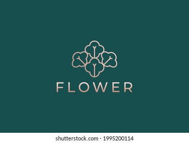 Elegante y lujoso logotipo floral línea lineal estilo monograma. Símbolo de flor. Belleza, spa, salón de belleza, cosméticos o logotipo de boutique y más negocios.

