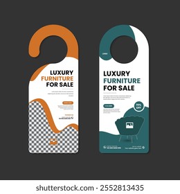 Luxury and elegant furniture sale door hanger design template with two color variations
