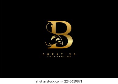 Luxury elegant gold B letter logo design with beautiful flourish ornament. monogram B. typography B. suitable for business logos, companies, brands, boutiques, hotels, etc