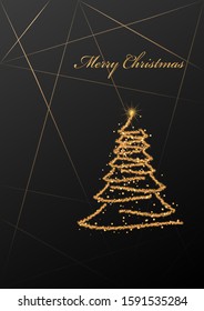 Luxury elegant gold christmas template on black background with christmas tree