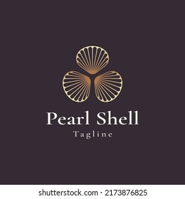 plantilla de logotipo de la cáscara de perla de color oro de lujo y elegante
