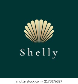 luxury and elegant gold colored pearl shell logo template
