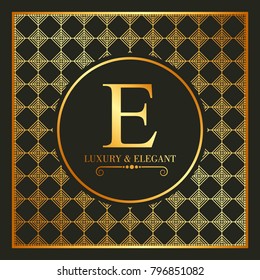 luxury and elegant gold e font and geometric figures