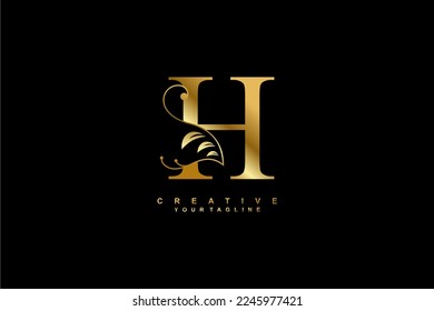 Luxury elegant gold H letter logo design with beautiful flourish ornament. monogram H. typography H. suitable for business logos, companies, brands, boutiques, hotels, etc