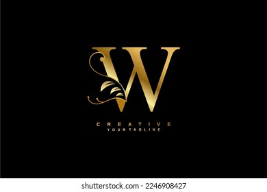 Luxury elegant gold W letter logo design with beautiful flourish ornament. monogram W. typography W. suitable for business logos, companies, brands, boutiques, hotels, etc