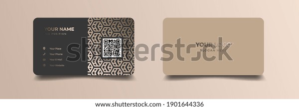 Luxury and elegant golden business card. Design\
with trendy pattern minimalist print template. Rounded corner\
mockup design.