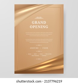 Luxury Elegant Grand Opening Poster Template With Frame Golden Shiny Satin Fabric Element With Golden Background