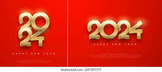 Luxury and Elegant Happy New Year 2024, with luxurious and shiny gold numbers. Premium vector design for greetings and celebration of Happy New Year 2024.