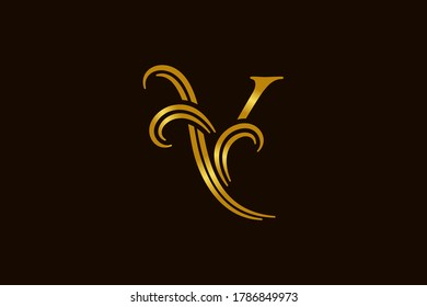 Luxury and elegant illustration logo design golden initial Y