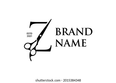 Luxus und Elegante Illustration Logo Design Initial Z Scissors für Barbershop und Salon. Das Logo kann auch in kleiner und schwarz-weißer Farbe funktionieren.