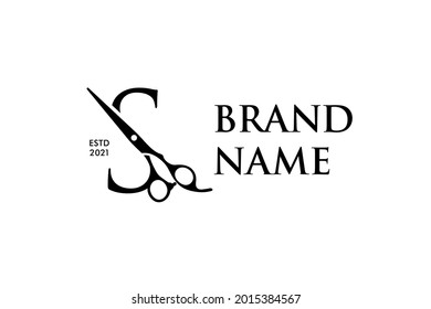 Luxury and Elegant illustration logo design Initial S Scissors for Barbershop and Salon. Logo can work as well in a small size and black white color.