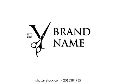 Luxury and Elegant illustration logo design Initial Y Scissors for Barbershop and Salon. Logo can work as well in a small size and black white color.