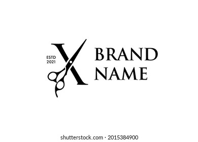 Luxury and Elegant illustration logo design Initial X Scissors for Barbershop and Salon. Logo can work as well in a small size and black white color.