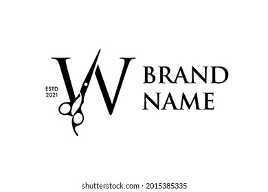 Luxury and Elegant illustration logo design Initial W Scissors for Barbershop and Salon. Logo can work as well in a small size and black white color.