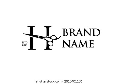 Luxury and Elegant illustration logo design Initial H Scissors for Barbershop and Salon. Logo can work as well in a small size and black white color.