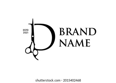 Luxury and Elegant illustration logo design Initial D Scissors for Barbershop and Salon. Logo can work as well in a small size and black white color.