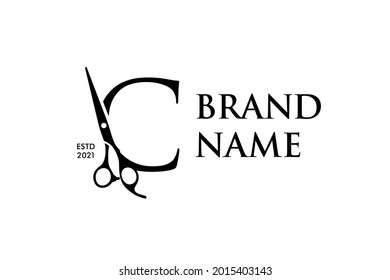 Luxury and Elegant illustration logo design Initial C Scissors for Barbershop and Salon. Logo can work as well in a small size and black white color.