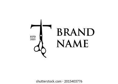 Luxury and Elegant illustration logo design Initial T Scissors for Barbershop and Salon. Logo can work as well in a small size and black white color.