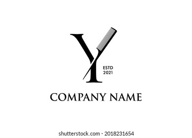 Luxury and Elegant illustration logo design Initial Y Comb for Barbershop and Salon. Logo can work as well in a small size and black white color.