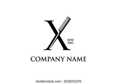 Luxury and Elegant illustration logo design Initial X Comb for Barbershop and Salon. Logo can work as well in a small size and black white color.