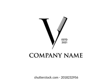 Luxury and Elegant illustration logo design Initial V Comb for Barbershop and Salon. Logo can work as well in a small size and black white color.