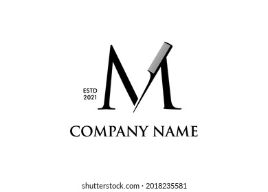 Luxury and Elegant illustration logo design Initial M Comb for Barbershop and Salon. Logo can work as well in a small size and black white color.